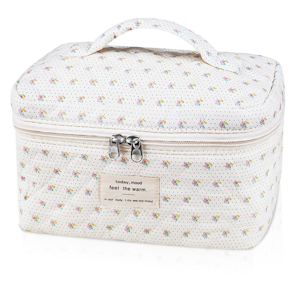 Big Cute Makeup Bag For Women, Large Travel Floral Cotton Cosmetic Bag,🐥